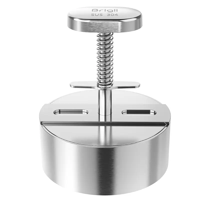 Brigii 304 Stainless Steel Burger Press, 4.5" Hamburger Press Patty Maker | Spring back design, thickness guide 100g-400g, easy release, no coating, no rust, dishwasher safe, for ground beef patties