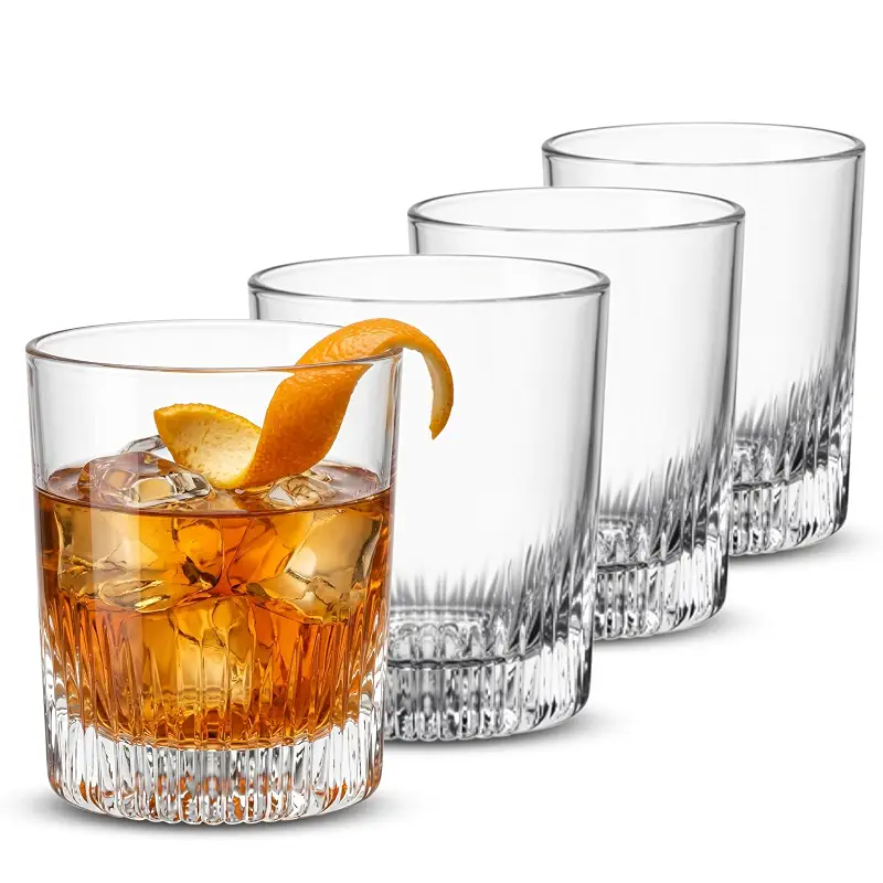 Bormioli Rocco Graphics DOF Whiskey Glasses, 13 Oz - Clear, Set of 4 | DOF tumbler shape for enahancing aroma, ideal for whiskey, scotch, negroni & on-the-rocks cocktails, clear glass construction