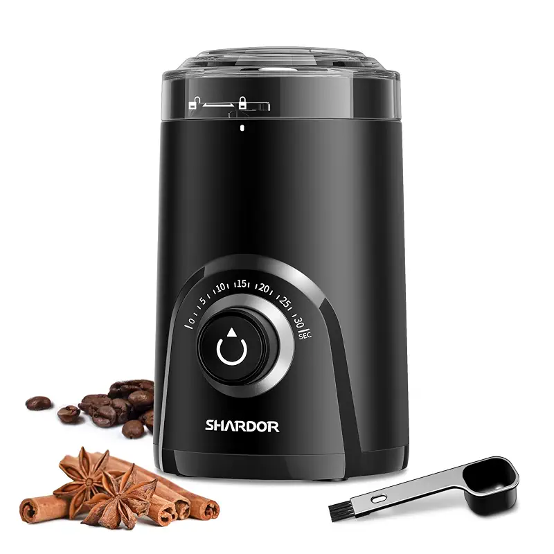 SHARDOR Electric Coffee Grinder, 70g Large Capacity Spice Grinder with Visual Timing Knob for Precise Grind, Quiet Coffee Bean Grinder for Espresso, French Press, Herbs and Grains, Black