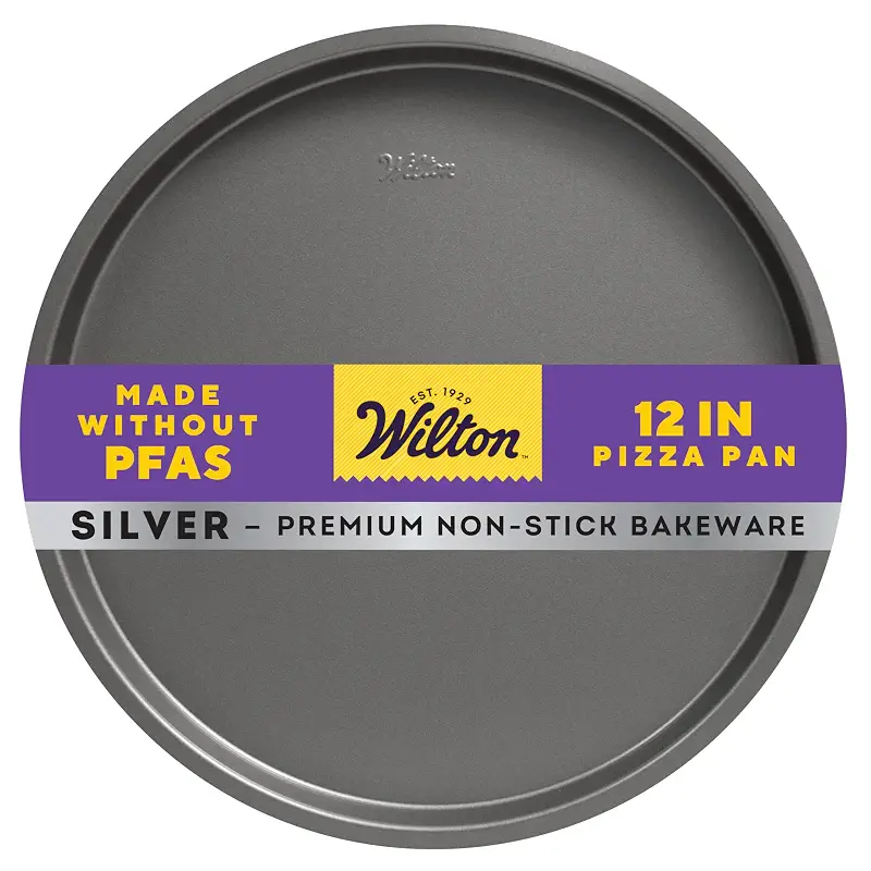 Wilton Silver Non-Stick Pizza Pan, Made Without PFAS, 12 in. | Non-Stick Steel Bakeware, Dishwasher Safe with 5-Year Limited Warranty, Perfect for Homemade Pizza & Flatbread Baking