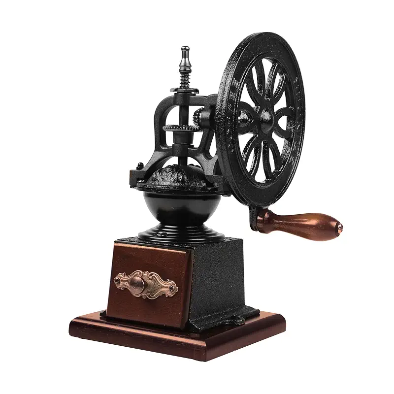 Antique Cast Iron Coffee Grinder Hand Crank Flywheel | Cast Iron Flywheel, Hand Crank Manual Grinder, Carbon Steel Grinding Core, Adjustable Grind, 10.63 x 5.71 in