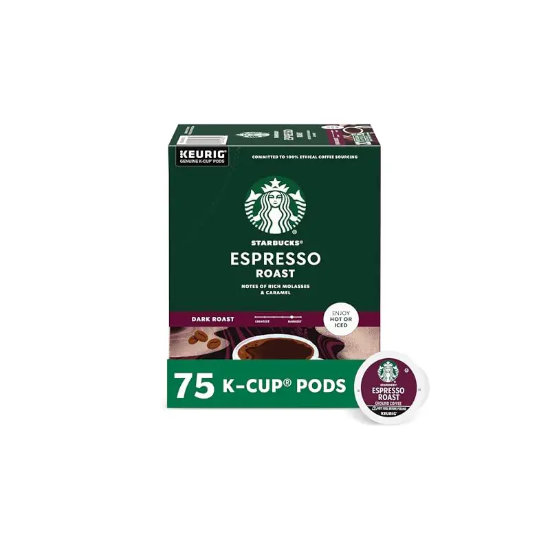 Starbucks K-Cup Coffee Pods, Espresso Roast, 75 Count | 100% Arabica K-Cup pods for Keurig brewers; Espresso Roast dark roast; 1 box, 75 pods