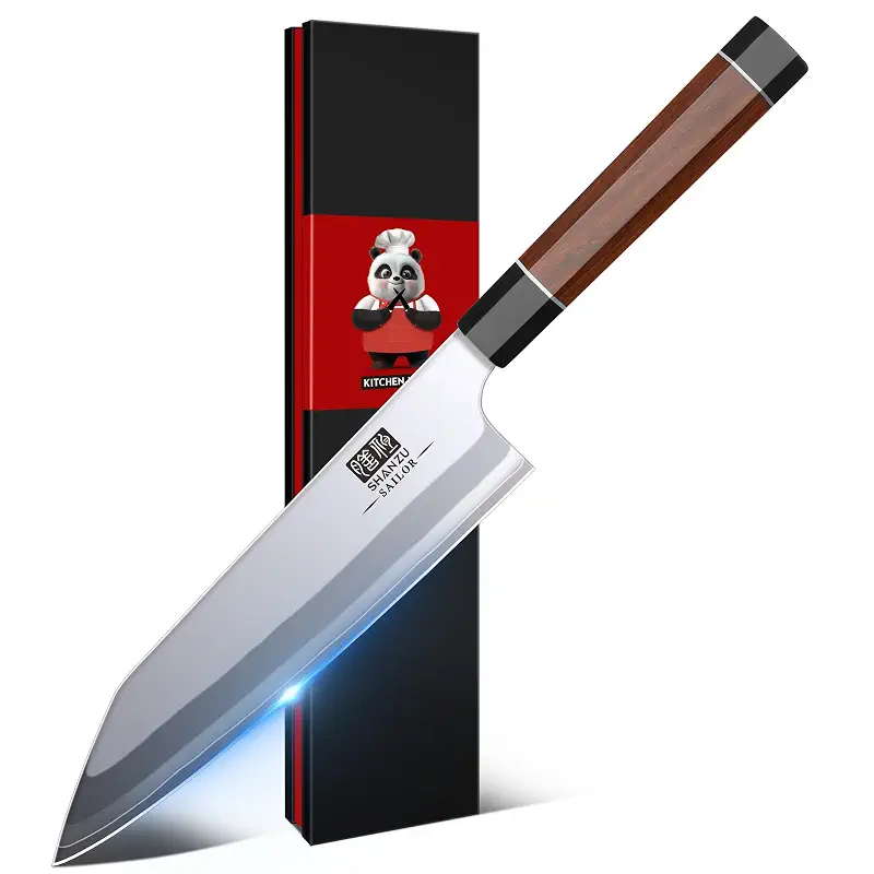 SHAN ZU 8 Inch Japanese Chef Knife, 9 Layers 10Cr15MoV High Carbon Steel | Professional Kitchen Knife, Sharp Cooking Knife with Ergonomic Red Sandalwood Handle, Meat Cutting Sashimi Kiritsuke Knife