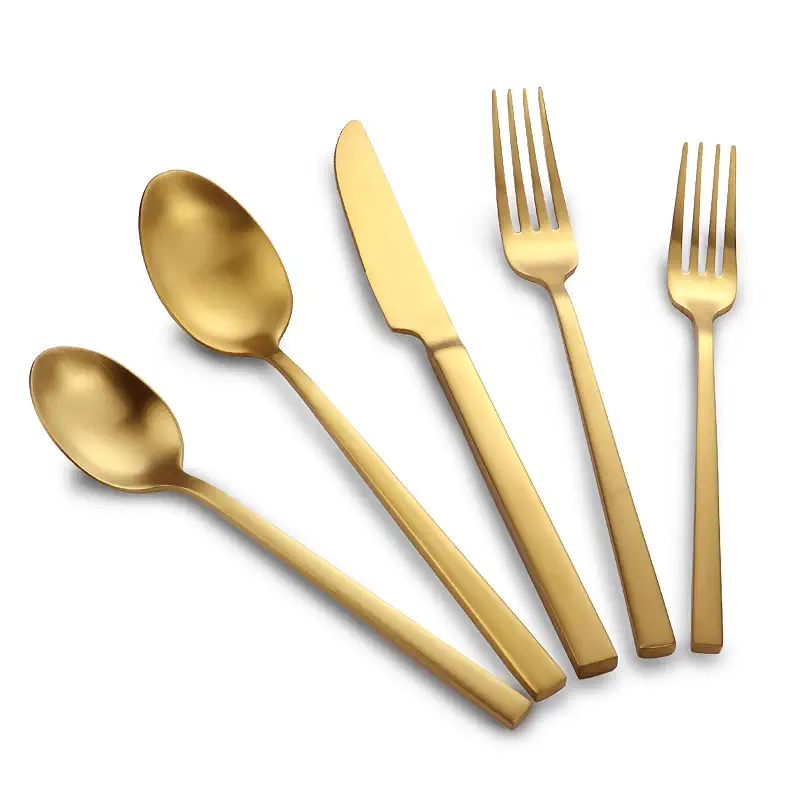 Matte Gold Silverware Set Cuboid Handle 60 Pieces Service for 12 | 18/10 Stainless Steel Flatware Set, Hand Forged Cutlery Utensils Set, Home Hotel Wedding Housewarming Gift, Dishwasher Safe