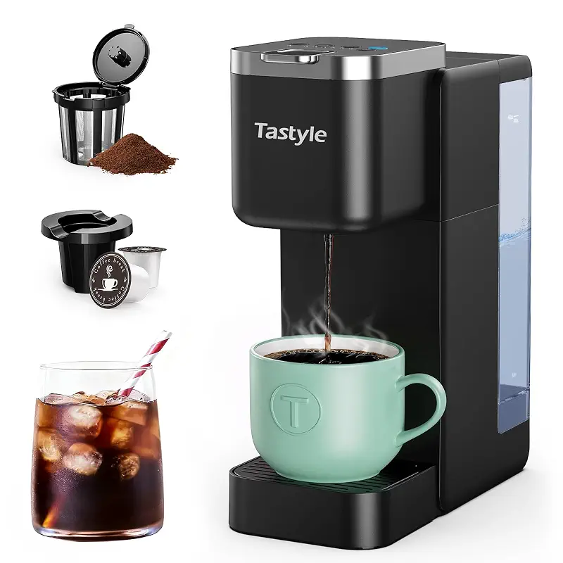 Tastyle Single Serve Coffee Maker for K Cups and Grounds with 3 Brew Styles | 40oz Removable Water Tank, 6 to 24oz Brew Size, Compact Design, Fits 7.3" Travel Mug, for Home, RVs and Office, K330IC, Black