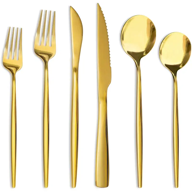 Astercook Silverware Set 48-Piece Gold Flatware Set with Steak Knives Food-Grade Stainless Steel Cutlery Set for 8 Mirror Polished Utensils Set for Home Kitchen Restaurant