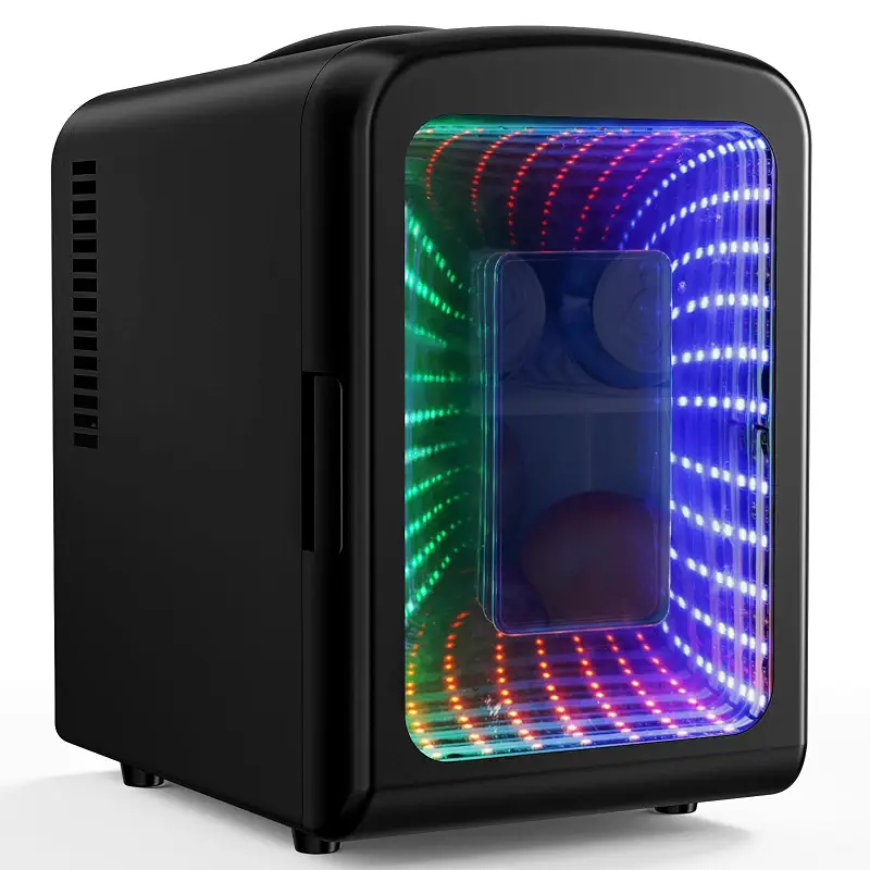 Antarctic Star Mini Compact Refrigerator with Gaming Light, 4L Capacity/6 Cans Portable Mini Fridge, for Bedroom,Car,Office and Dorm, Small Cooler for Cosmetics, Beverage and Food, Black