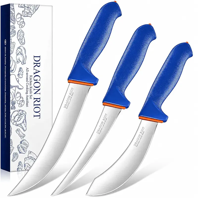 DRAGON RIOT 3-Piece Butcher Knife Set, Meat Processing Knives | Stainless Steel, For Meat Processing and Everyday Kitchen Prep