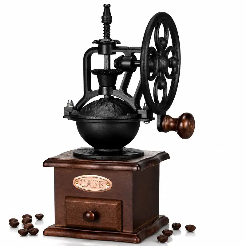 Vintage Manual Coffee Grinder Maker - High Hardness Ceramic Core Coffee Bean Grinder With Solid Wood Base And Drawer Powder Box Classic Coffee Grinders For Home Use