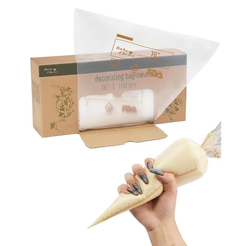Bake Choice 16 Inch Large Piping Bags, 100 Thickened Disposable Pastry Bags | Anti Burst Icing Bags for Cream Frosting, Non-slip Frosting Bags, Cake & Cookie Decorating Supplies