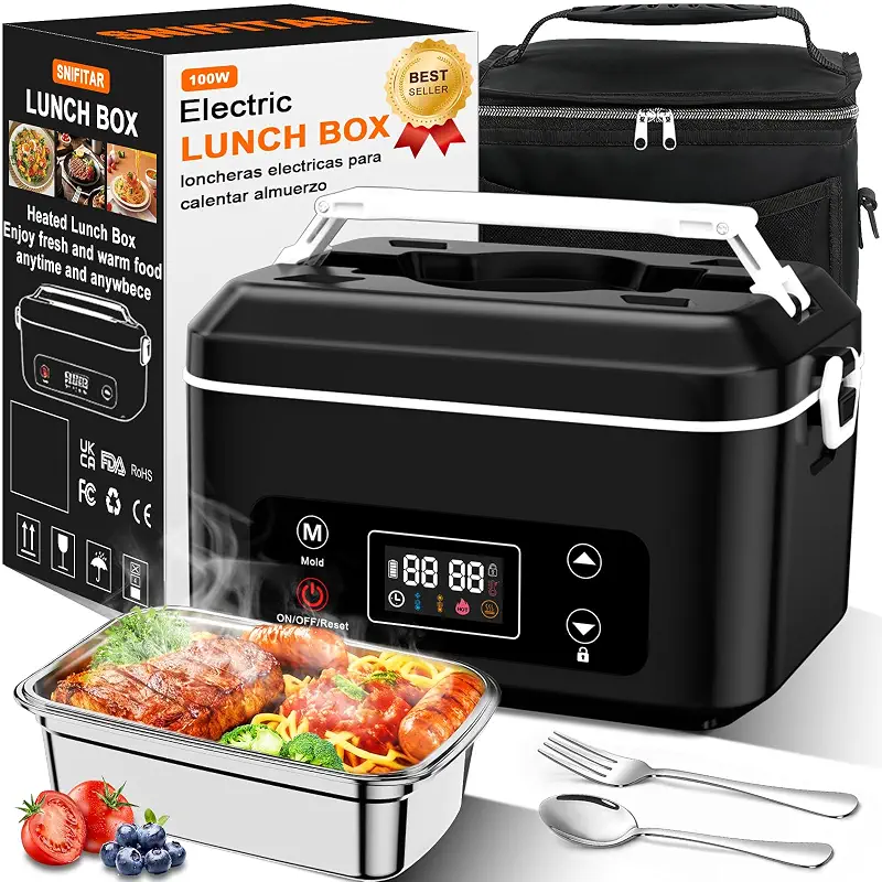 Heated Lunch Box,Electric Lunch Box, Lunch Box Battery Powered, Pro 24000mah,5.5 Cups Portable Food Heater-3D-5 Side Heating-Intelligent Temperature Control,Suitable For Trucks,Offices (Black/White) | 100W Cordless Portable Food Warmer,Heated Lunch Box for Men with Timer,5.5 Cups 5-Sided Heating,Suitable For Trucks,Offices