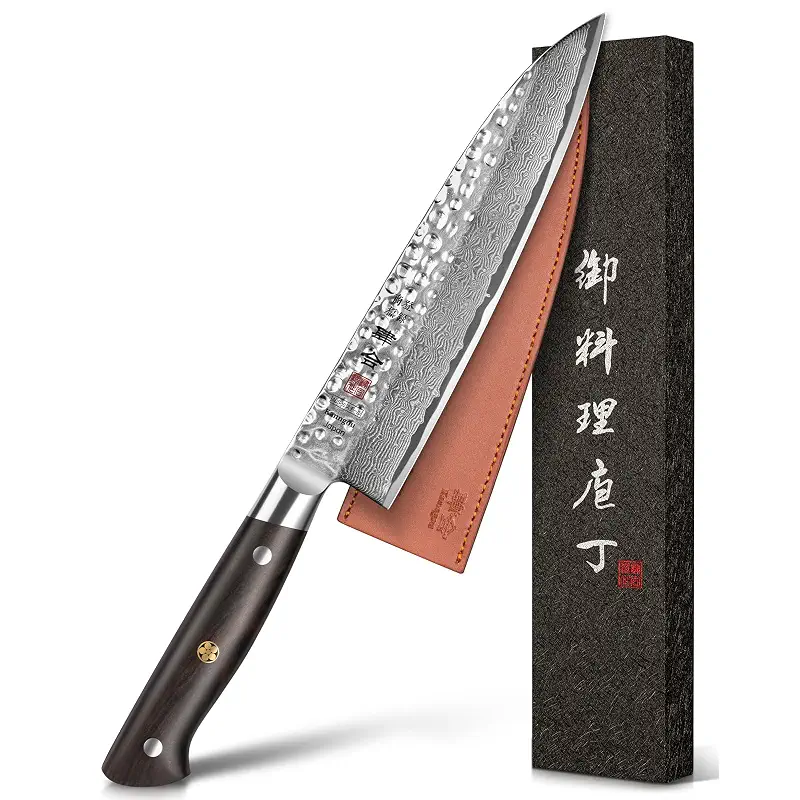 kanngou Japanese Chef Knife Kitchen Knife with 67 Layers Damascus Steel AUS-10 Core, Professional Damascus Knife with Full-Tang Ebony Wood Handle and Premium Gift Box (8.27 Inch Gyuto Chef Knife)