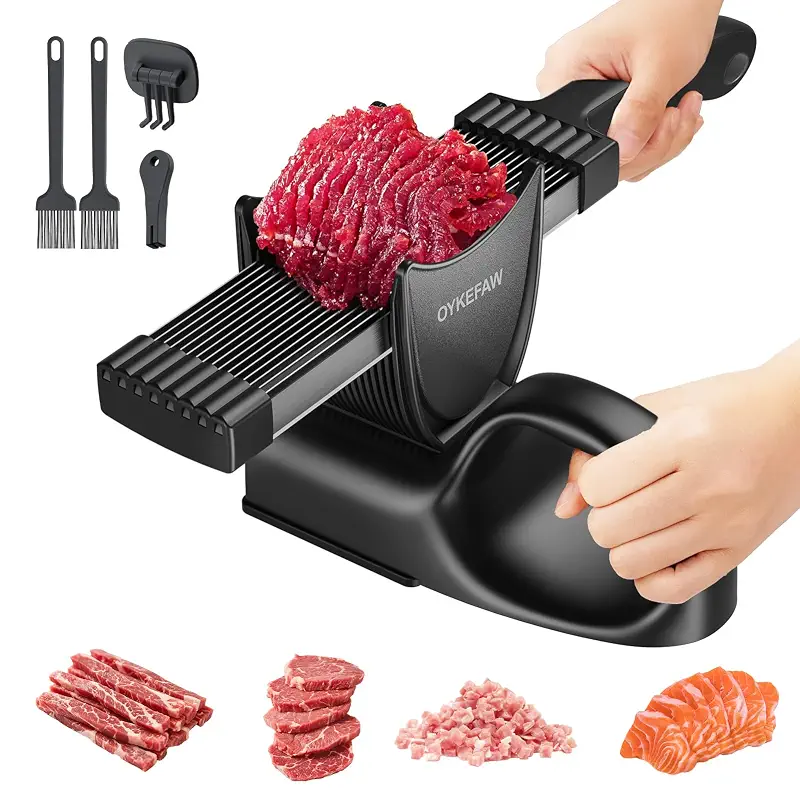 Fresh Meat Slicer, Adjustable 2 or 4 mm, 17-in-1 Meat Cleavers | Manual Meat Slicer, Fresh Meat Slicer, Stainless Steel Meat Cleavers Knife, Sliced, Striped, Diced for Beef Pork