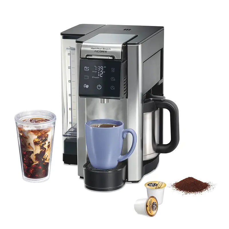 Hamilton Beach Flexbrew Advanced 5-in-1 Drip & Single Serve Coffee Maker | Single Serve Hot & Iced Coffee Maker | 12 Cup Thermal Programmable Drip Coffee Maker | Removable 60 oz. Reservoir | Black