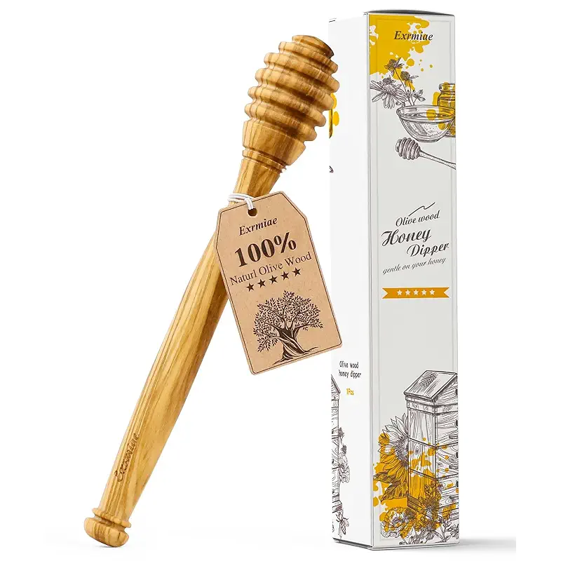 Traditional Olive Wood Honey Dipper - Durable & Warp-Resistant, Preserves Honey Purity, 1pcs, 6.3 Inch