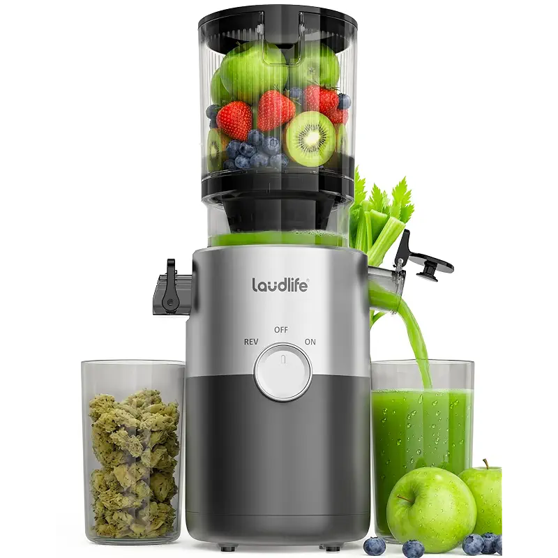 LAUDLIFE Cold Press Juicer Machines, 5.4" Wide Chute Slow Masticating Juicer, 35db Quiet Operation, Easy to Clean, Kale/Spinach Friendly, BPA Free, Juicer Extractor for Whole Fruits & Vegetables