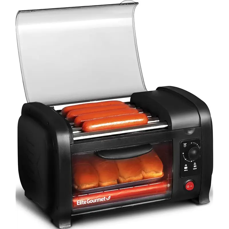 Elite Gourmet EHD-051BX Hot Dog Toaster Oven, Steel Rollers, 4-Bun, Black | 30-Min Timer, Bake Function & Removable Crumb Tray - fun World Series Baseball design