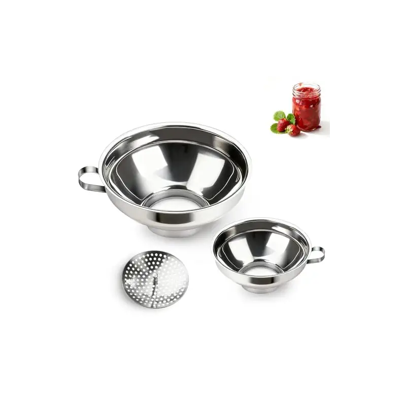 Canning Funnel with Strainer, Wide Mouth Funnels for Filling Wide and Regular Mason Jars, Food Grade Stainless Steel Canning Supplies for Kitchen Use, 3 Pack (Small and Large)