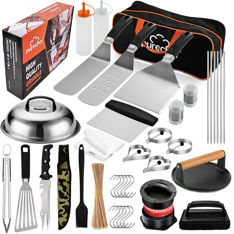 238pcs Premium Griddle Accessories Kit, Griddle Tools for Flat Top Grill with Enlarged Spatulas, Burger Press, Basting Cover, Flat Top Grill Accessories for Outdoor BBQ Teppanyaki