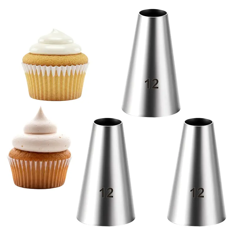 3 Pcs Round Piping Tip for Macarons, #12 Stainless Steel Round Frosting Piping Tips Professional Cookie Decorating Tips Set for Frosting &Cake Decorating