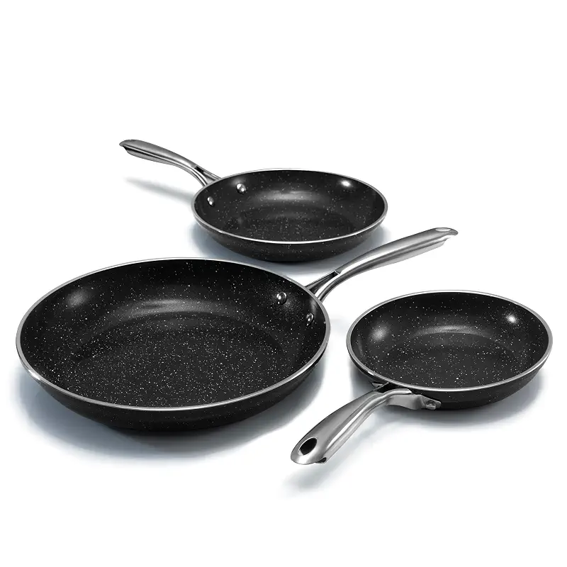 Granitestone Ceramic Nonstick Frying Pan Set 3pc 8/10/12 inch, Non Toxic Skillet, PFAS & PFOA Free Cookware Set, Induction Compatible Egg Pan, Oven Safe to 500°F, Dishwasher Safe - Black