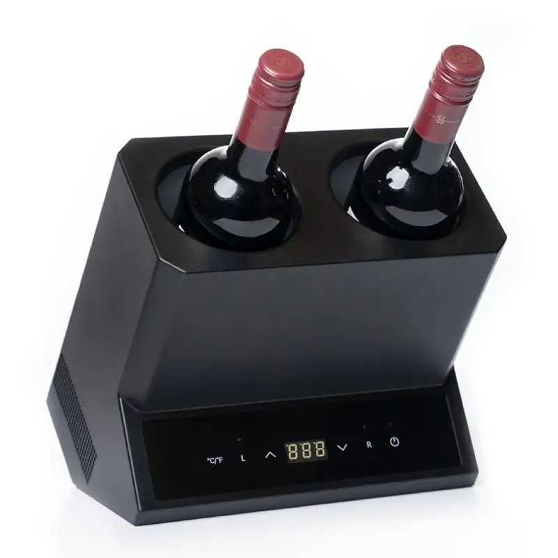 Elmonte 2-Bottle Wine Cooler – Countertop Electric Chiller for Red & White Wine, Adjustable Temperature 41–64°F, Compact Mini Fridge for Home Bar, Thermoelectric, Quiet Operation