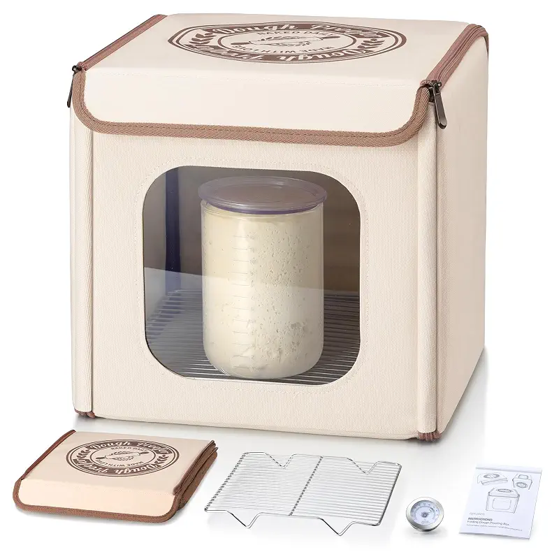 Folding Bread Proofing Box with 50-113℉ Temp Control & 48H Timer, Dough Proofer with Metal Rack, Humidor, Ideal for Sourdough, Bread Baking, Pizza, Yogurt, Kombucha, Perfect for Compact Kitchens