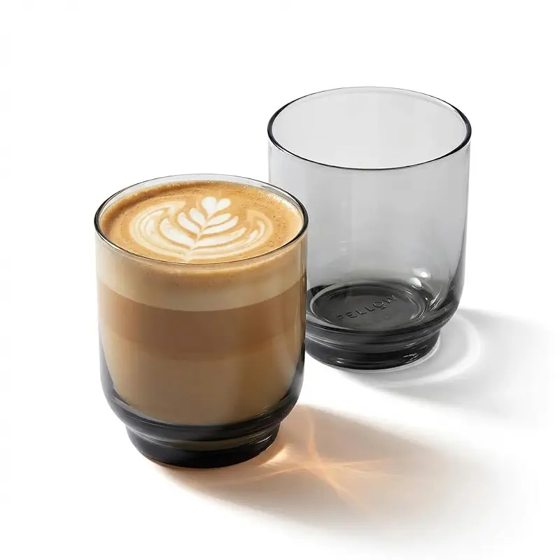 Fellow Pirch Latte Glasses 11 oz Artisanal Cups, Set of 2, Dishwasher Safe Coffee Glasses for Espresso Drinks & Latte Art – Smoke