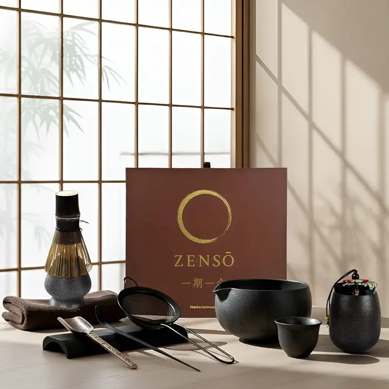 ZENSO Premium Matcha Whisk Set – 10 Piece Japanese Matcha Tea Ceremony Kit | Matcha Bowl, Tea Canister, Purple Bamboo Whisk, Whisk Holder, Sifter, Scoop & Scoop Holder, Cup, Cloth, Spoon - Dark Gray