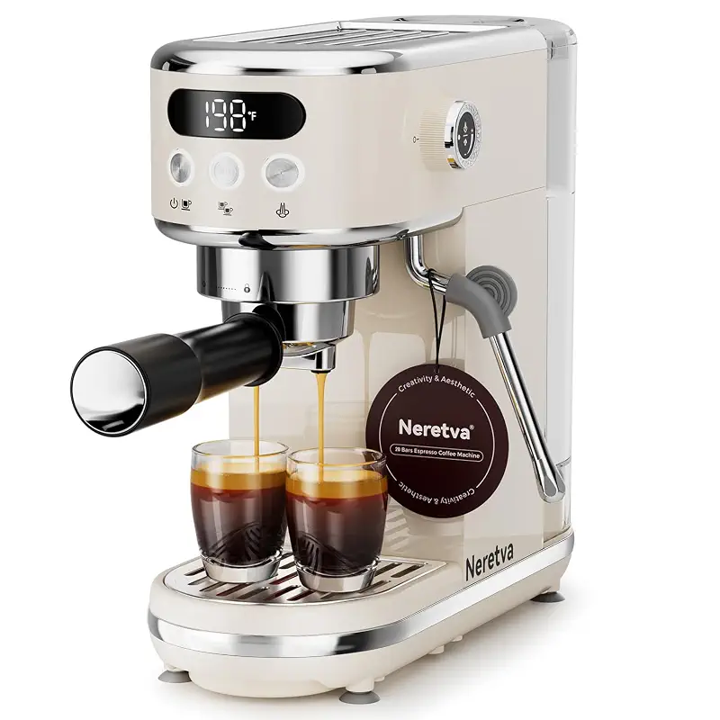 Neretva Espresso Machine 20 Bar Super Compact Espresso Coffee Machine-Beige | Professional Stainless Steel Espresso Maker with LED Display and Powerful Steam for Home Baristas to Make Latte, Cappuccino