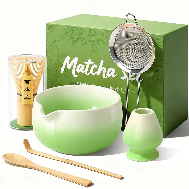 Matcha Whisk Set with Ceramic Bowl & Bamboo Chasen | Includes Whisk Holder, Scoop, Spoon, Sifter and Quick-Start Guide for Easy Matcha Preparation at Home