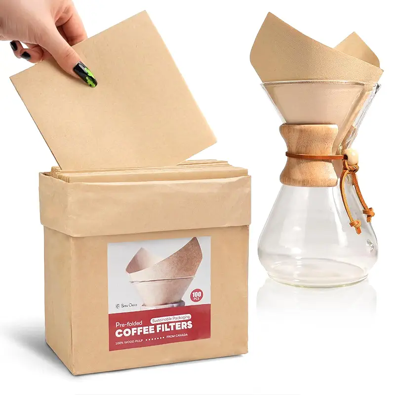 100ct Cone Coffee Filters, for Chemex Pour-Over Coffee Makers | Upgraded Thickness & Purer Taste, Compatible with Most Cone-Shaped Pour-Over Coffee Makers, Convenient Pre-Folded Design