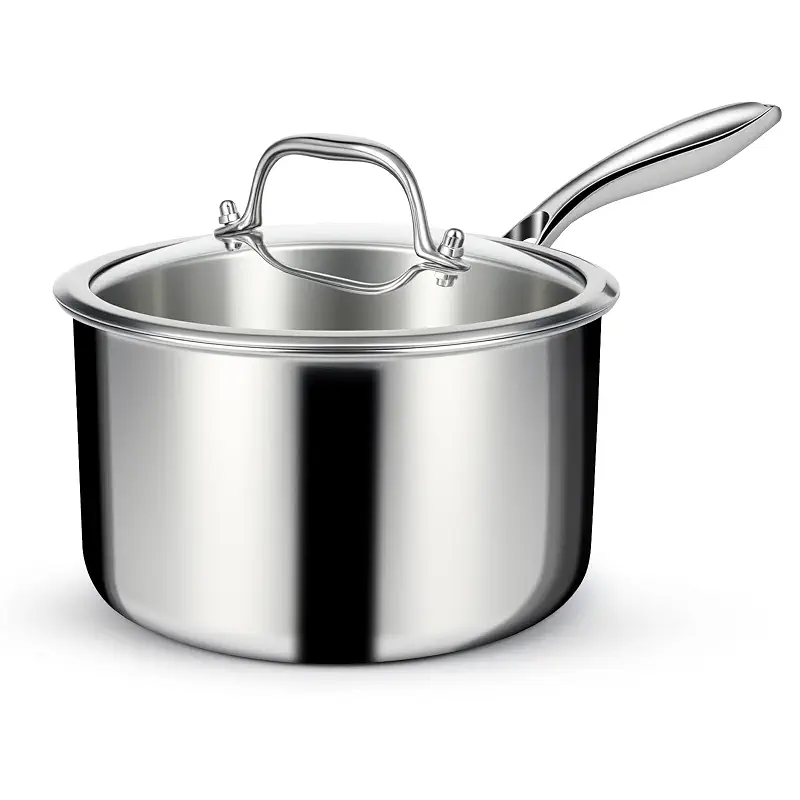 EWFEN 3 Ply Stainless Steel Saucepan with Lid, 3 Quart Multipurpose Cooking Pot, Stay-Cool Handle, Induction Oven Dishwasher Safe, 3 QT