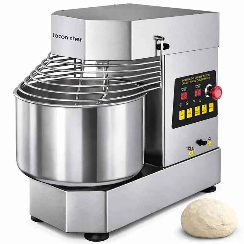 Commercial Spiral Dough Mixer, 10.5Qt 750W Electric | Dual Rotating Dough Kneading Machine, Timer & Safety Shield, Stainless Steel Bowl for Bakery Pizzeria