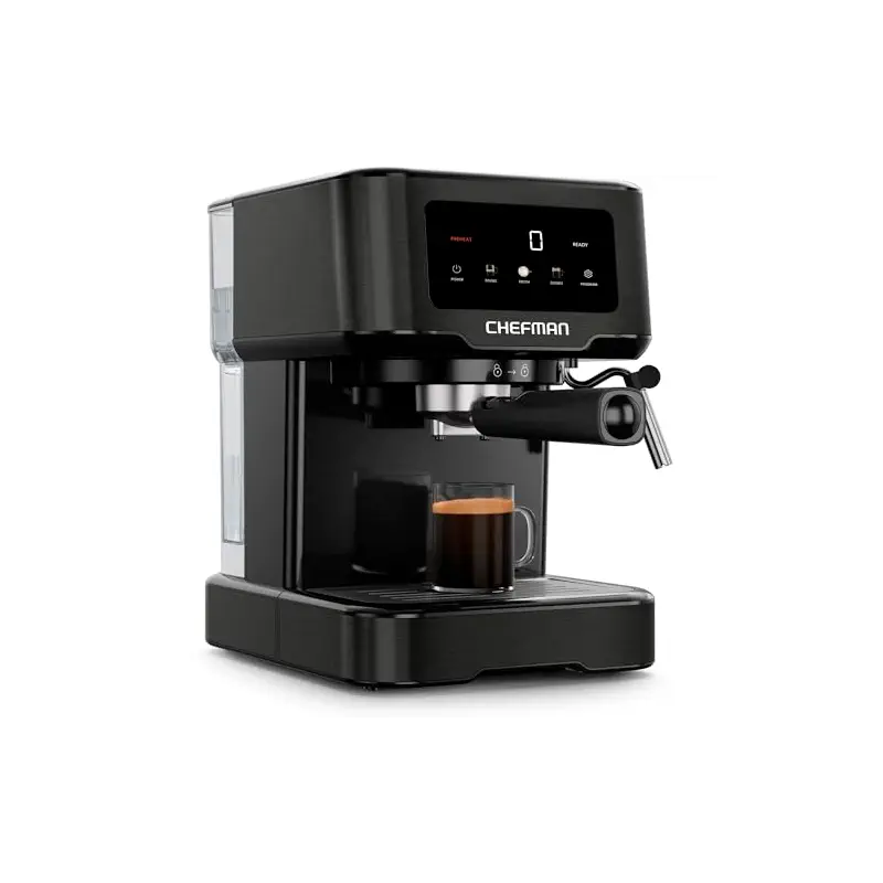 Chefman CraftBrew Espresso Machine, 15-Bar Pump Digital Espresso Maker w/Steam Wand for Latte & Cappuccino, Compact Espresso Coffee Machine w/ 1.5L Removable Water Reservoir - Stainless Black