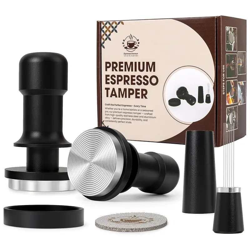 Espresso Tamper 58mm – Fits E61 Portafilter – Compatible With Rocket, Gaggia Classic, Rancilio Silvia, ECM, Profitec, La Marzocco – Spring Loaded Calibrated Self Leveling Coffee Tamper Tool