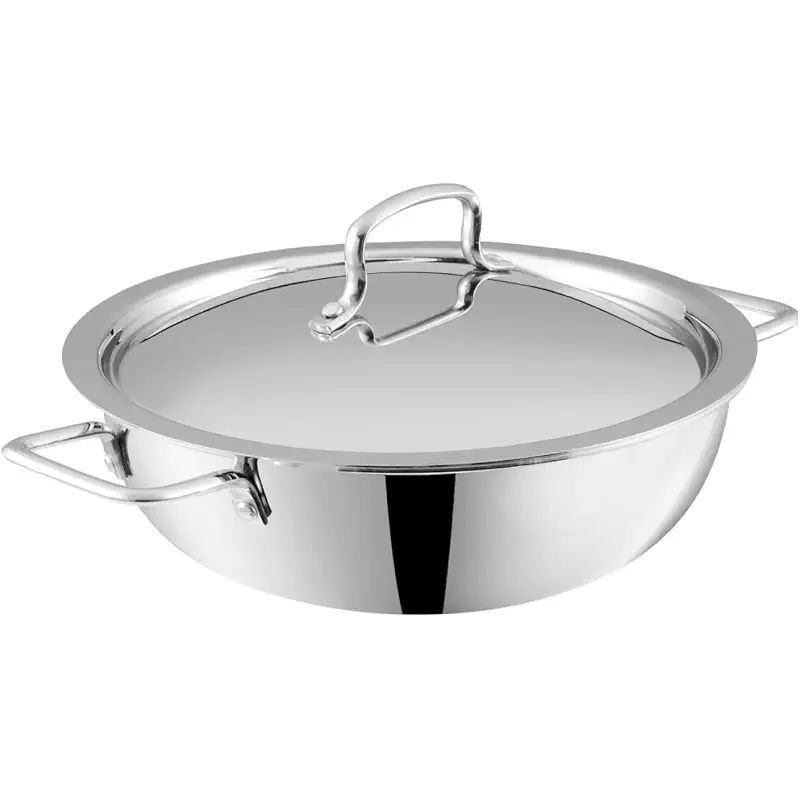 Vinod Platinum Triply Stainless Steel Kadai | Suitable For Indian Cooking, Sauces, Stews, Soups | Extra Deep, 34cm | Induction, Electric Friendly