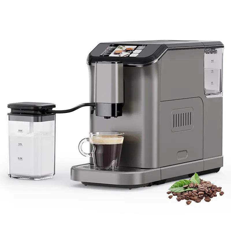 Automatic Espresso Machine with 20 Bar Pressure – One-Touch Coffee Maker, Built-in Grinder & Milk Frother, 6 Custom Recipes, 1.5L Water Tank, Auto Self-Cleaning, 120V for Home & Office (Grey)