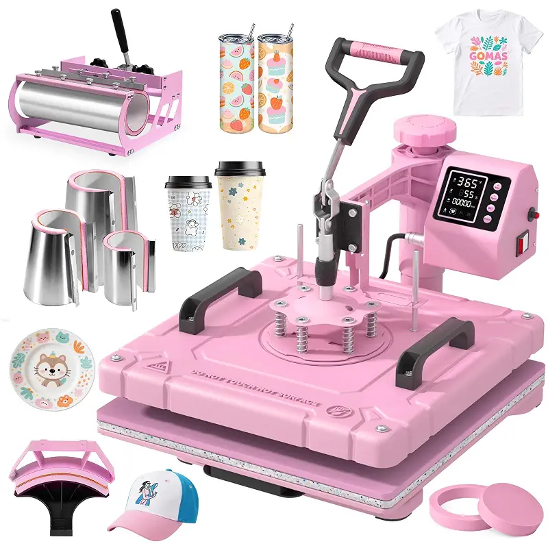 Slendor 15x15 Inch 8 in 1 Swing Away Heat Press Machine for T Shirts | For DIY Creators & Small Businesses, Create T-Shirts, 30oz Tumblers, Mugs, Hats, Plates & Gifts with Even Heat & Pressure