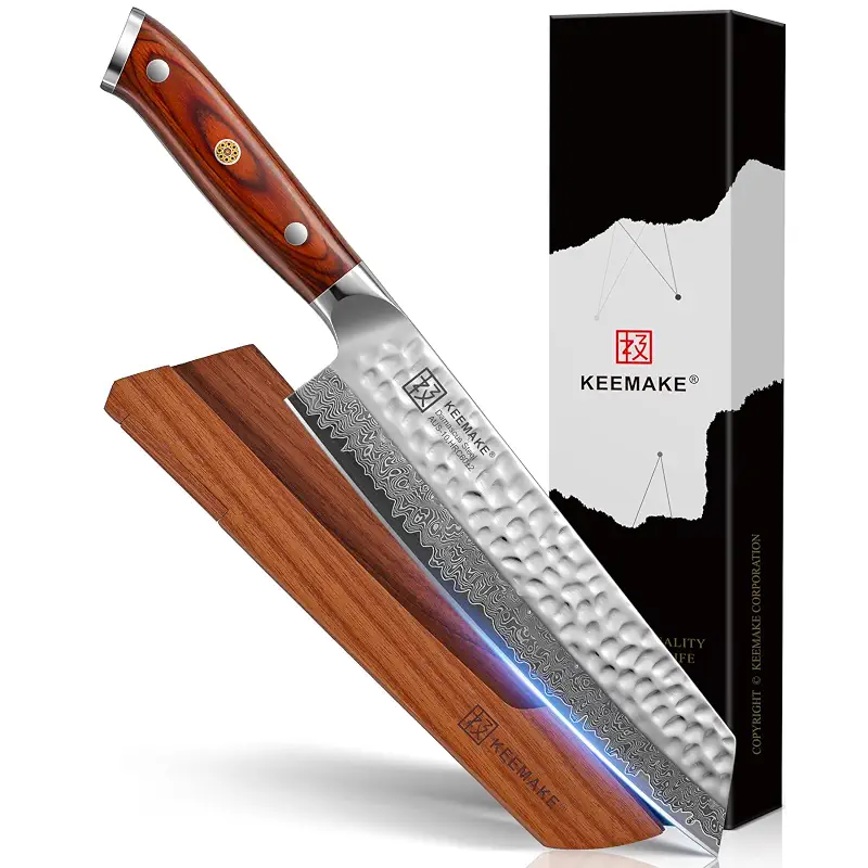 8 Inch Damascus Chef Knife, Japanese Kitchen Knife with VG10 Steel | Ultra Sharp 10° Edge Kiritsuke Knife with Sheath, 67 Layers Hand Forged Hammered Cooking Knives for Meat, Vegetable, Fruit