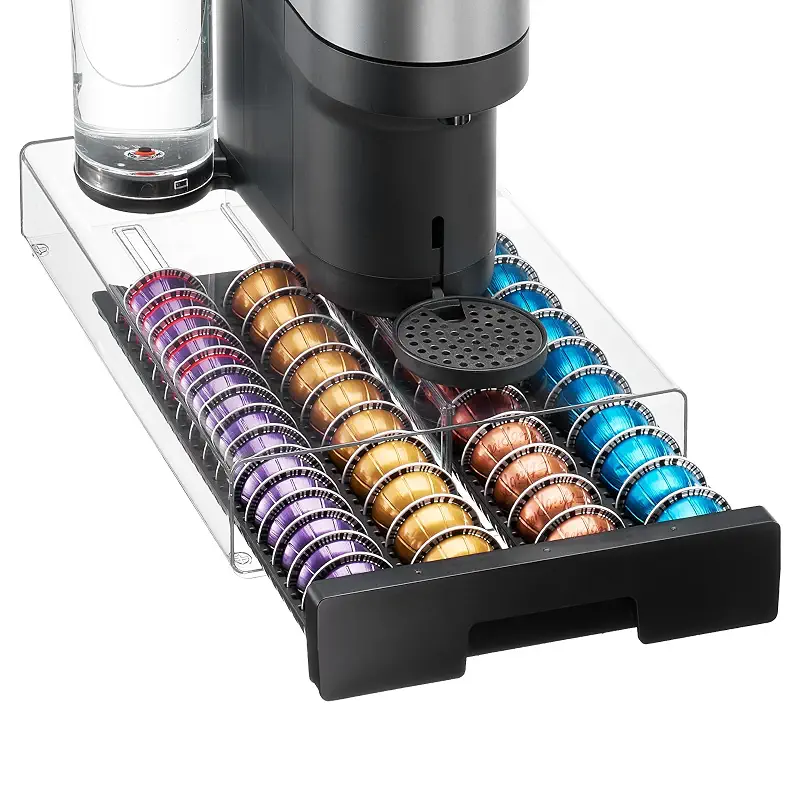Vtopmart Coffee Pod Drawer Organizer for Nespresso Vertuo Pods | Holds 40 Large or 60 Small Capsules，Clear Acrylic Design, Visible Pod Inventory, Durable & Anti-Slip Drawer
