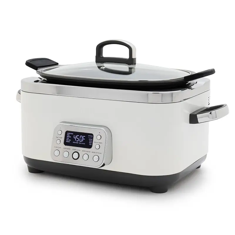 GreenPan Elite 14-in-1 Nonstick 6QT Electric Slow Cooker, PFAS-Free Ceramic Multi-Cooker, In-Pot Browning, Dishwasher Safe Lid & Removable Crock, Stainless Steel Steamer, Silicone Handles, White