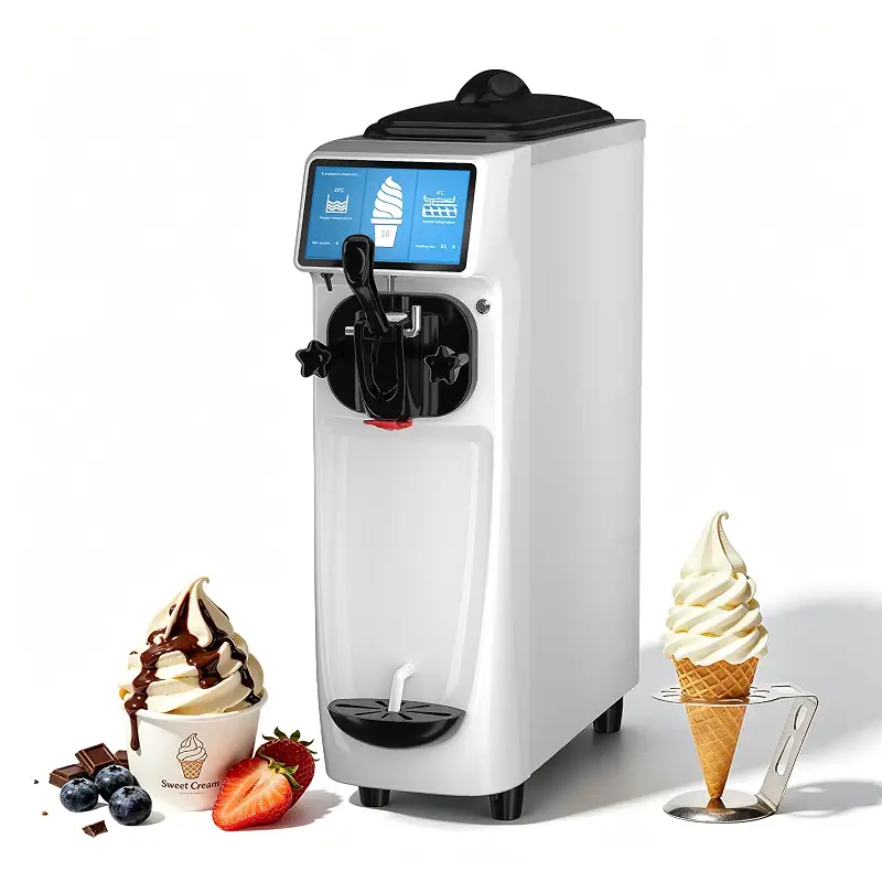 GSEICE Soft Serve Ice Cream Machine, 4-4.5 Gal/H, 6L Hopper, Pre-Cooling | Ice Cream Maker 7 Inch Screen Soft Serve Machine with Pre-Cooling & Fresh-Keeping,, Enclosed Body for Home Party Café Store