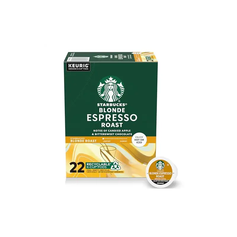 Starbucks K-Cup Coffee Pods, Blonde Espresso Roast, 22 Count | 100% Arabica K-Cup pods for Keurig brewers; Blonde Espresso Roast; 1 box, 22 pods