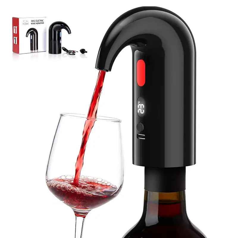 Automatic Electric Wine Aerator Pourer and Wine Decanter Pump, Inky | One-Touch Wine Dispenser, Quiet Dual-Pump Aeration, Measured Pouring, Temp Display, USB Rechargeable, Wine Tool for Home Bars