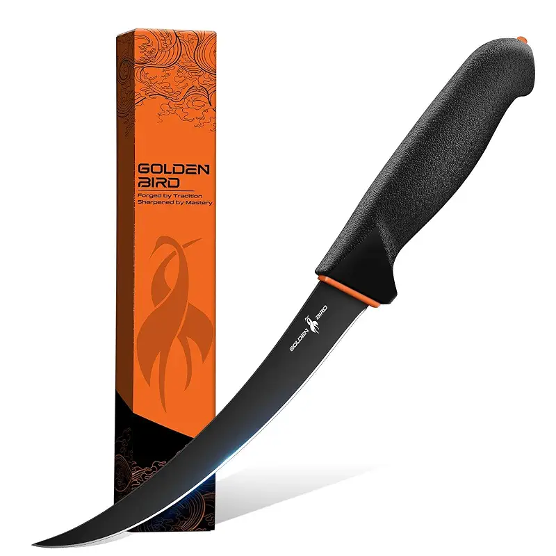 Golden Bird 6 Inch Curved Boning Knife for Meat Cutting with Non‑Slip Grip | Flexible Filet Butcher Knife with German Stainless Steel, Ideal for Meat Trimming, Fish Deboning, Gift for Men