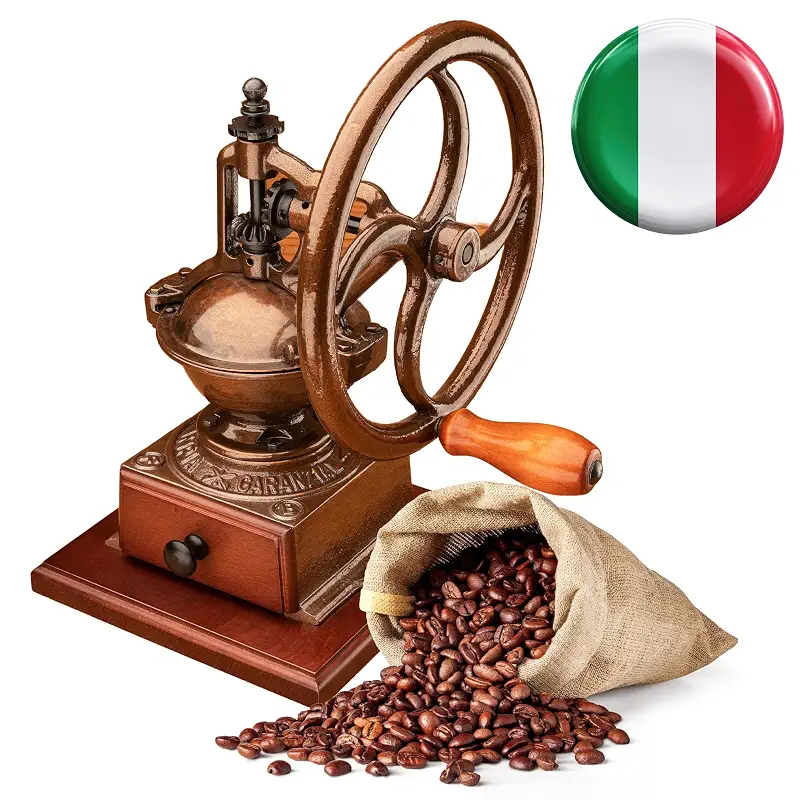 Classic Cuisine Manual Burr Coffee Grinder, Copper, 12.2” x 9.06” x 13.78” | Heavy Cast Iron Coffee Bean Burr Grinder with Adjustable Grind Settings, Hand Crank, and Vintage Design, Italian Made