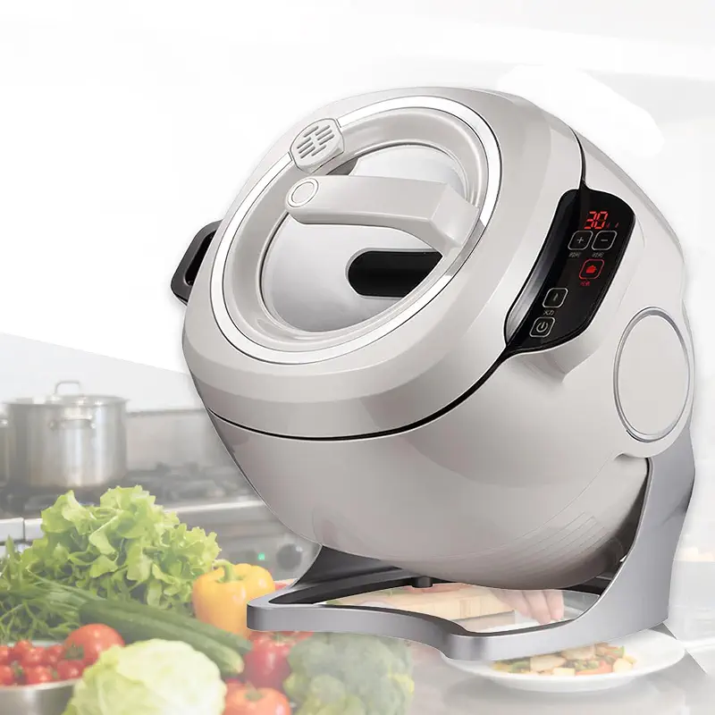 Electric Self Stirring Pot Automatic Cooking Machine, 2000W 6L Automatic Pot Stirrer for Cooking, 360° Rotating Stir Fry Machine, Multi-Function Kitchen Robot for Stewing & Frying (White)