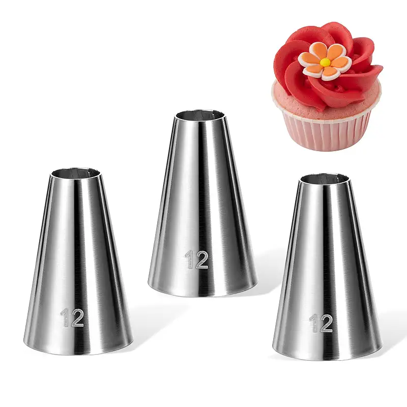 3 Pcs Big Piping Tips Large Round Piping Tips Set #12 Macaron Cake Decorating Tip Frosting Tip for Macarons Filling,Swril, Ball, Dots, Figure Pipings Cupcakes Cakes Cookies