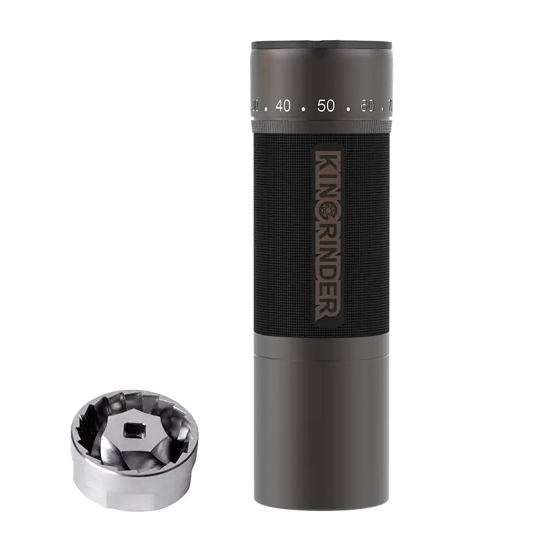 【Iron Gray】KINGrinder K7 Manual Coffee Grinder Bent Handle Stainless Burr | Supports grind settings for various brewing methods such as pour-over, French press, and AeroPress